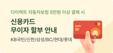 다이렉트 자동차보험 5만원 이상 결제 시 신용카드 무이자 할부 안내 KB국민/삼성/신한/BC/현대/롯데