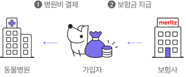 가입자가 동물병원에 병원비 결제, 보험사는 가입자에게 보험금 지급